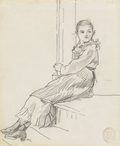 Girl Seated on a Porch Step by Winslow Homer